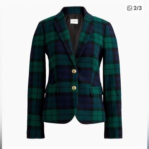 J.Crew Factory Green Blue Plaid Wool-Blend Schoolboy Blazer Jacket size 8